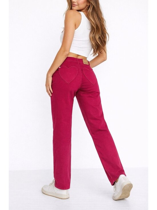 Judy Blue Denim - Judy Blue Heart Shaped High Rise Red Straight Leg jeans 3 26 garment dyed denim